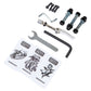 Tattoo armrest assembly kit with assorted tools, screws, and three vinyl tattoo pillow customized cards