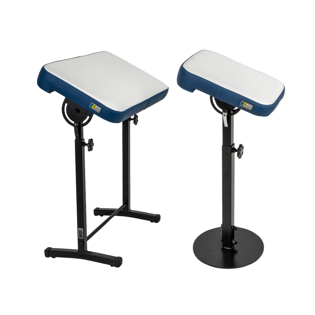 Adjustable vinyl tattoo armrests and customized tattoo pillows set for clients.